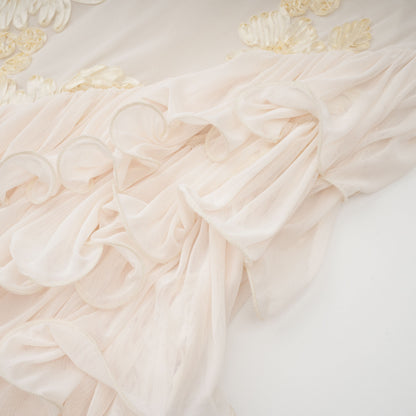 Théoline Neutral Asymmetrical Ruffled Floral Midi Dress