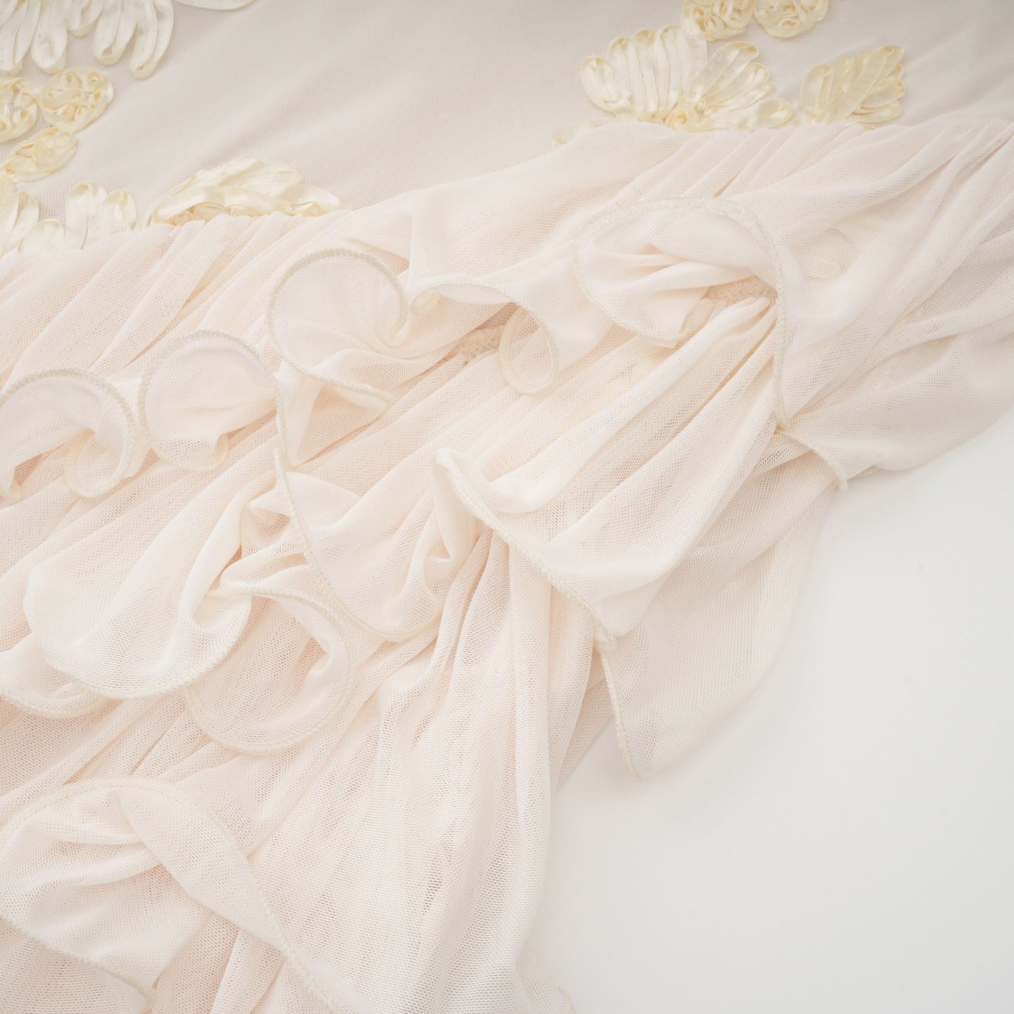 Théoline Neutral Asymmetrical Ruffled Floral Midi Dress