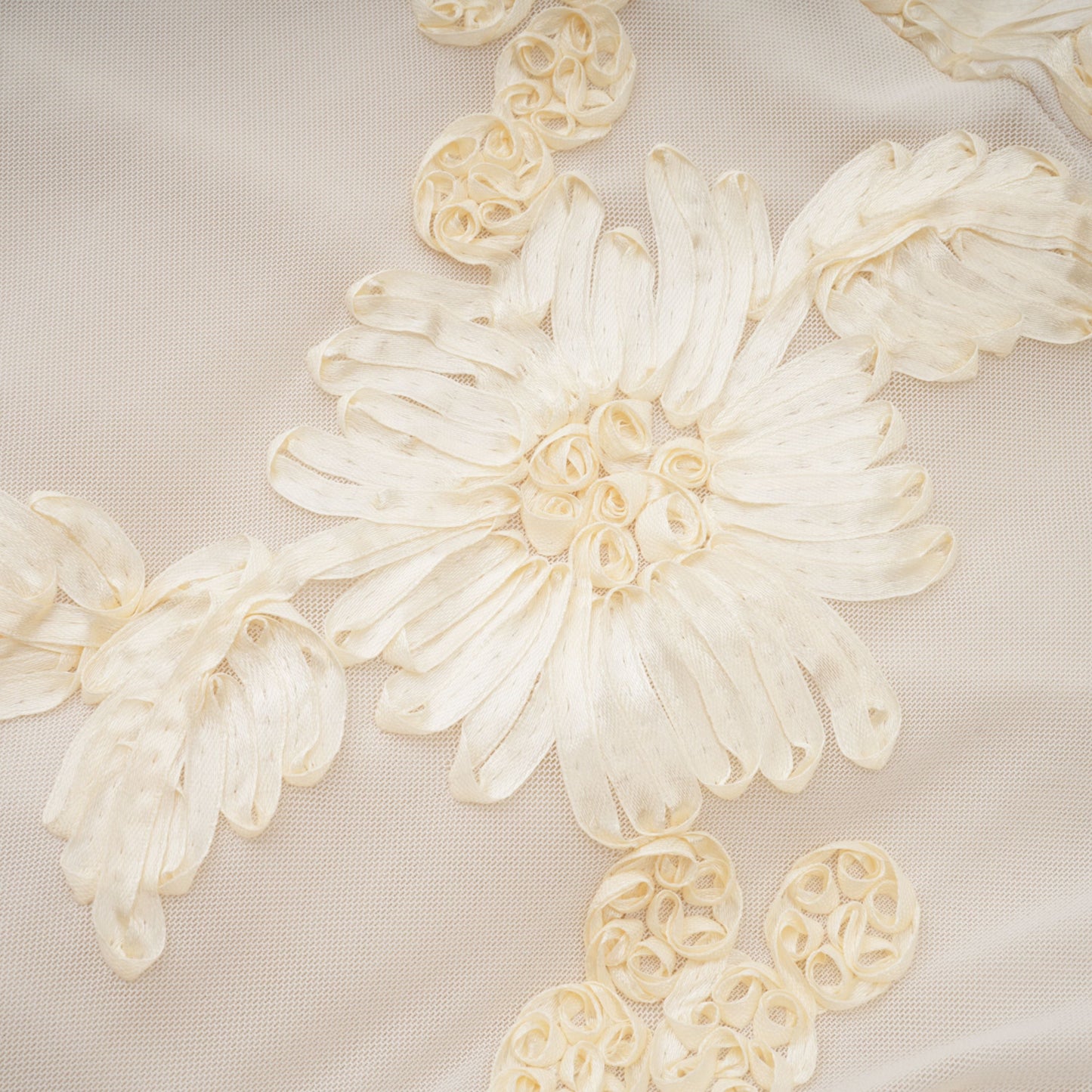 Théoline Neutral Asymmetrical Ruffled Floral Midi Dress