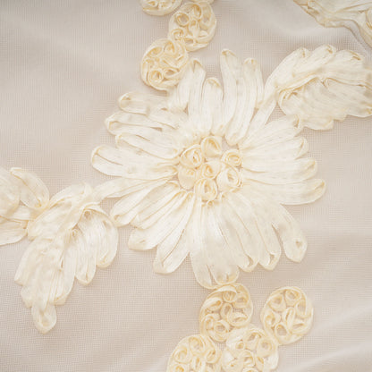Théoline Neutral Asymmetrical Ruffled Floral Midi Dress