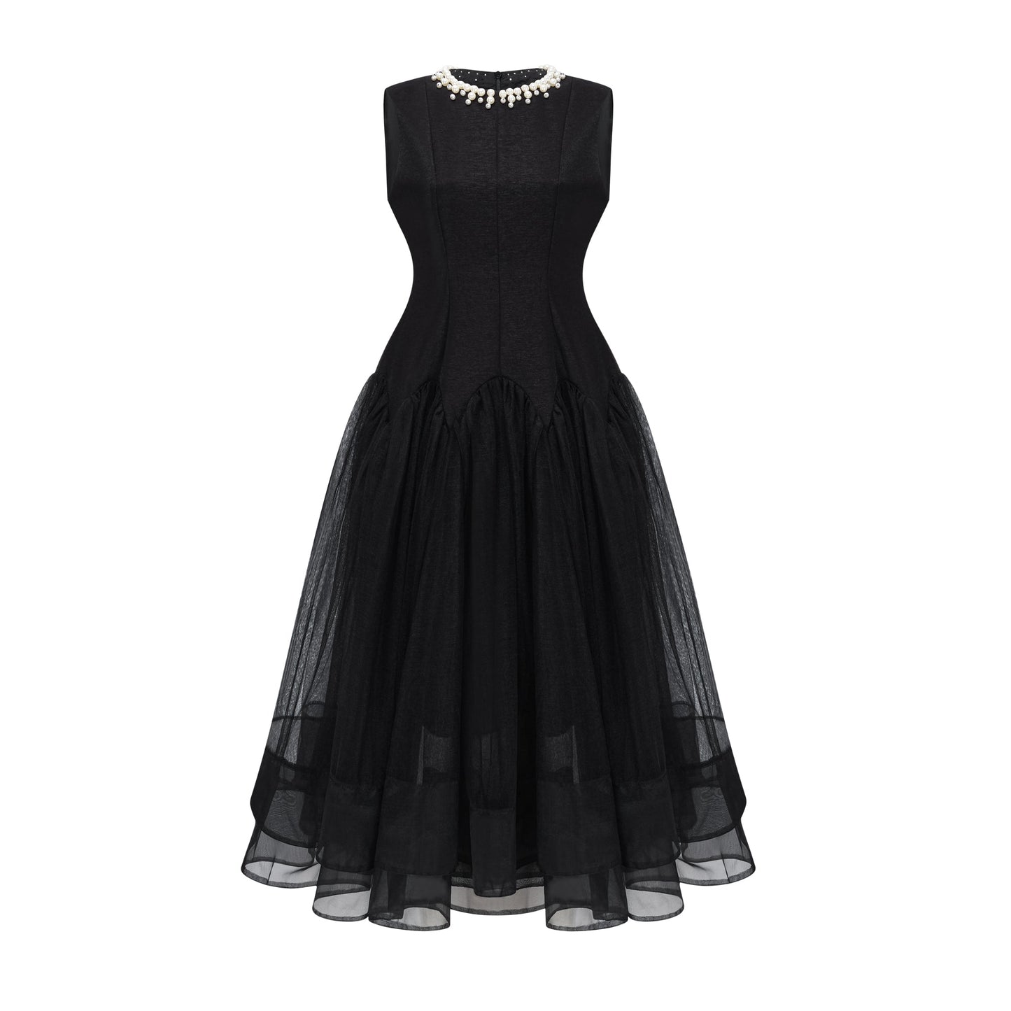 Ofra Black Pearl Pleated Midi Dress