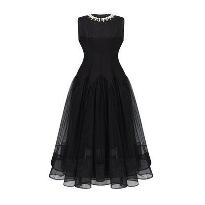 Ofra Black Pearl Pleated Midi Dress