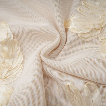 Théoline Neutral Asymmetrical Ruffled Floral Midi Dress