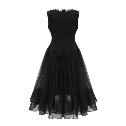 Ofra Black Pearl Pleated Midi Dress