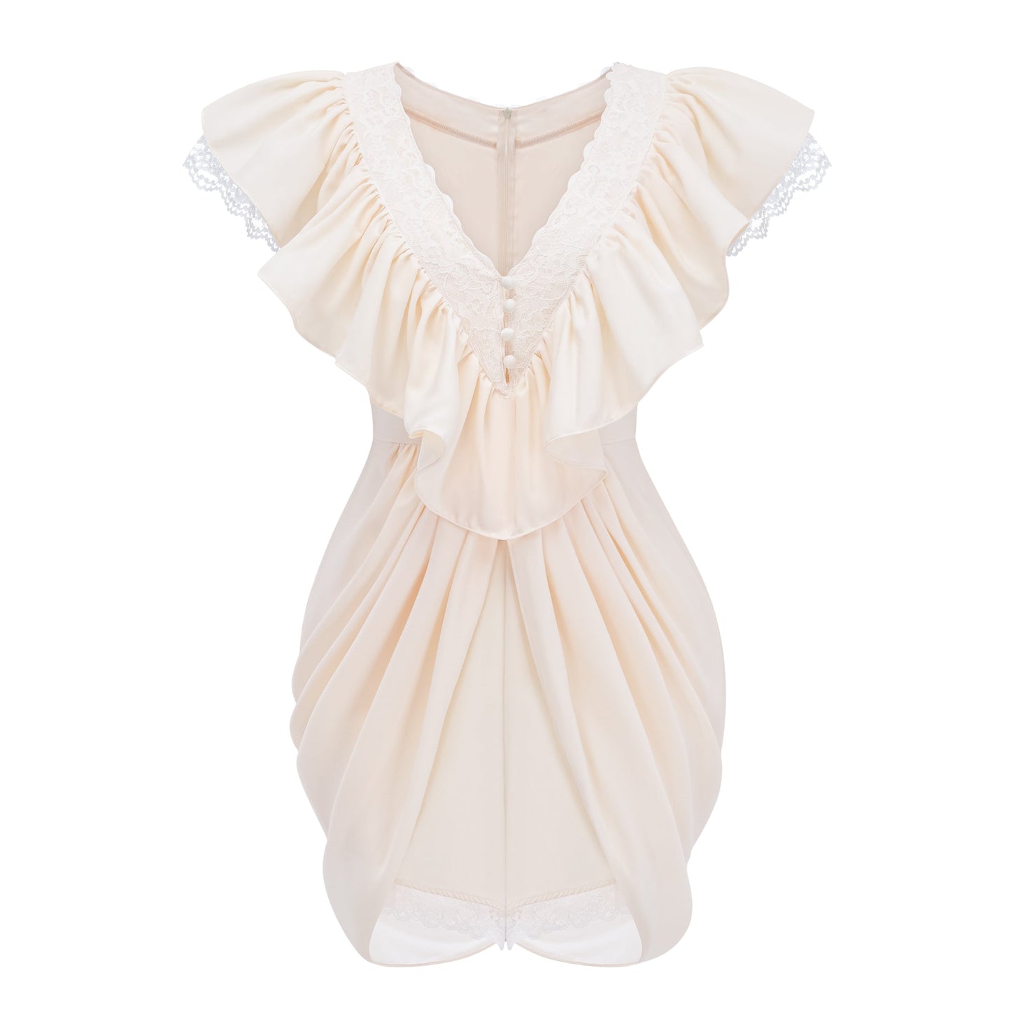 Nani Cream Plunge Neck Satin Jumpsuit with Lace Panels