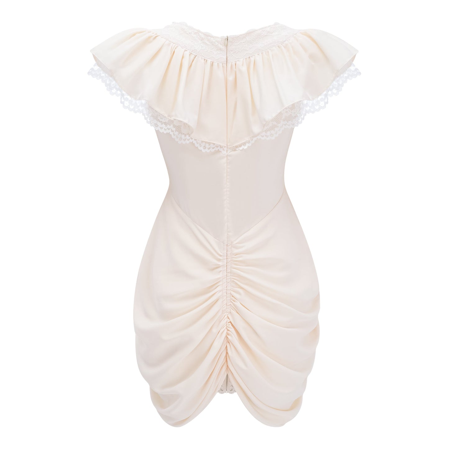 Nani Cream Plunge Neck Satin Jumpsuit with Lace Panels