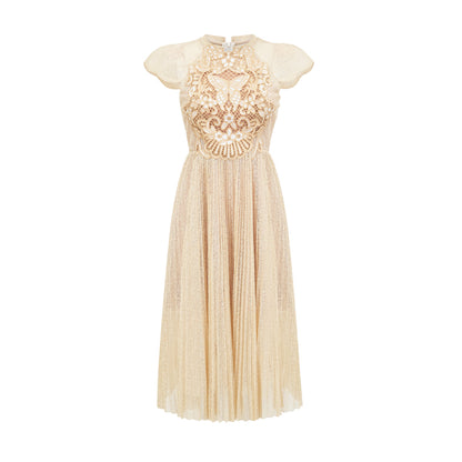 Nerissa Embroidered Pleated Midi Dress
