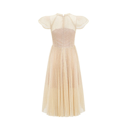 Nerissa Embroidered Pleated Midi Dress