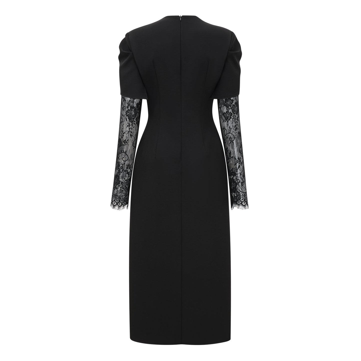 Rhea Black High Slit Lace Panel Midi Dress