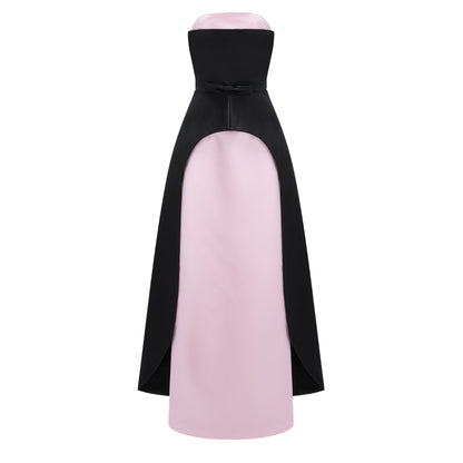 Felismina Pink Color Block Satin Maxi Dress Set