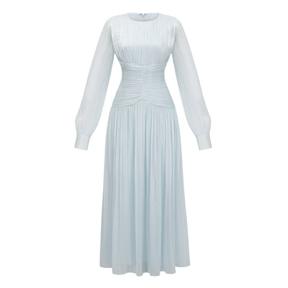 Aneka Green High Neck Glossy Ruched Maxi Dress