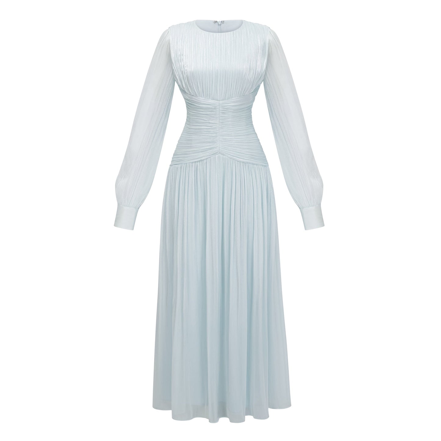 Aneka Green High Neck Glossy Ruched Maxi Dress