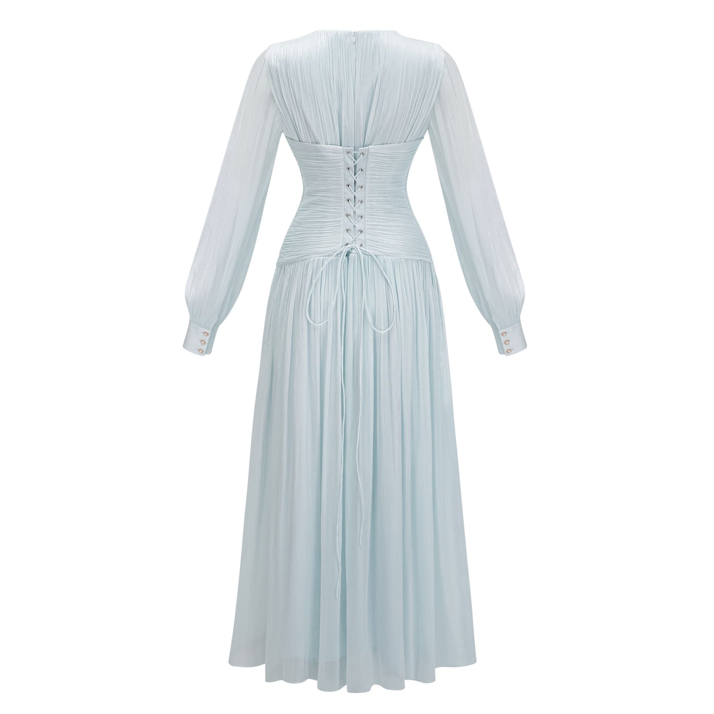 Aneka Green High Neck Glossy Ruched Maxi Dress