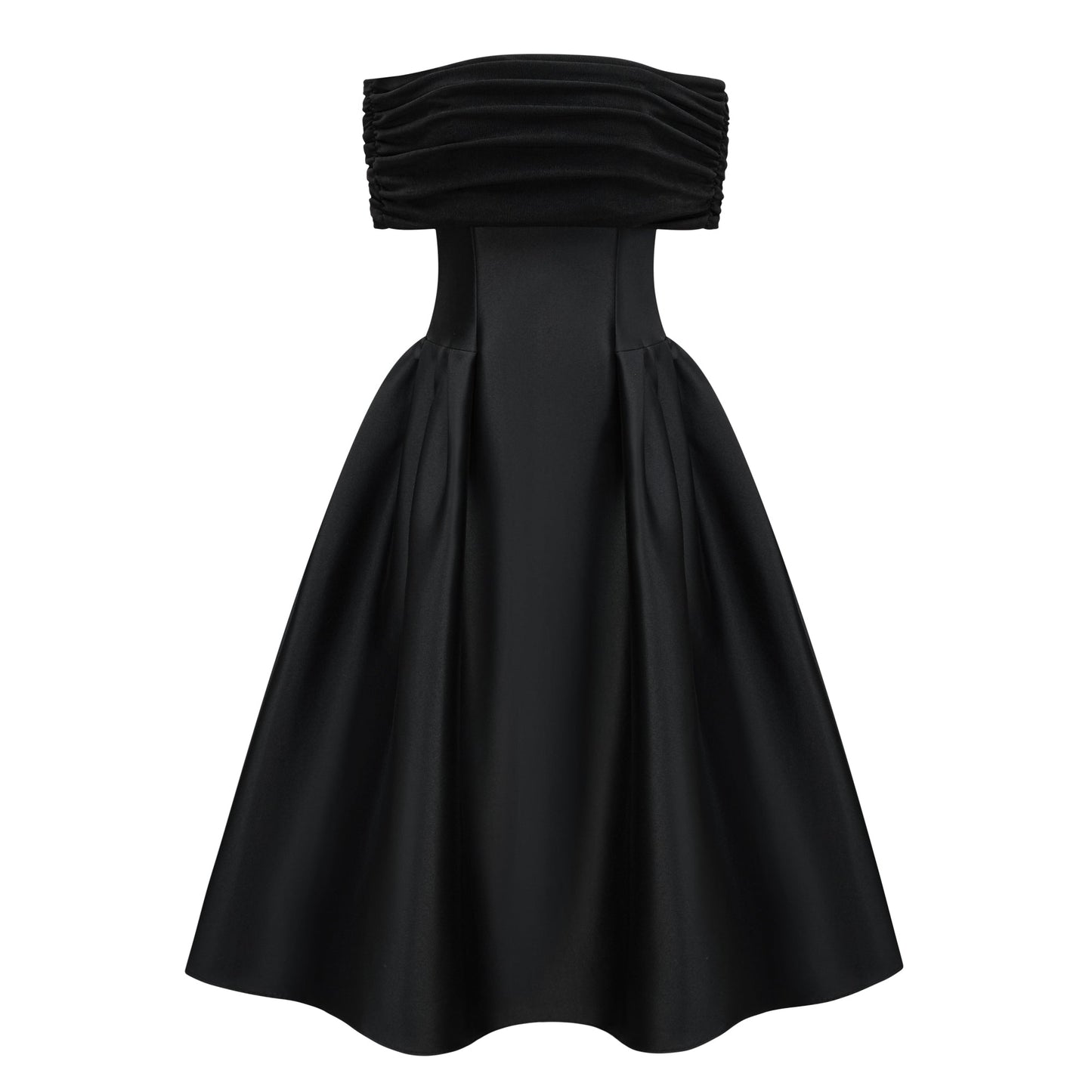 Ainara Black Off Shoulder Polished Midi Dress