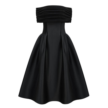 Ainara Black Off Shoulder Polished Midi Dress