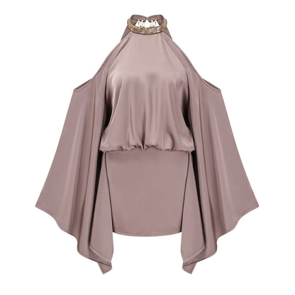 Jimena Brown Cold Shoulder Embellished Mini Dress