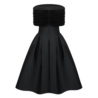 Ainara Black Off Shoulder Polished Midi Dress