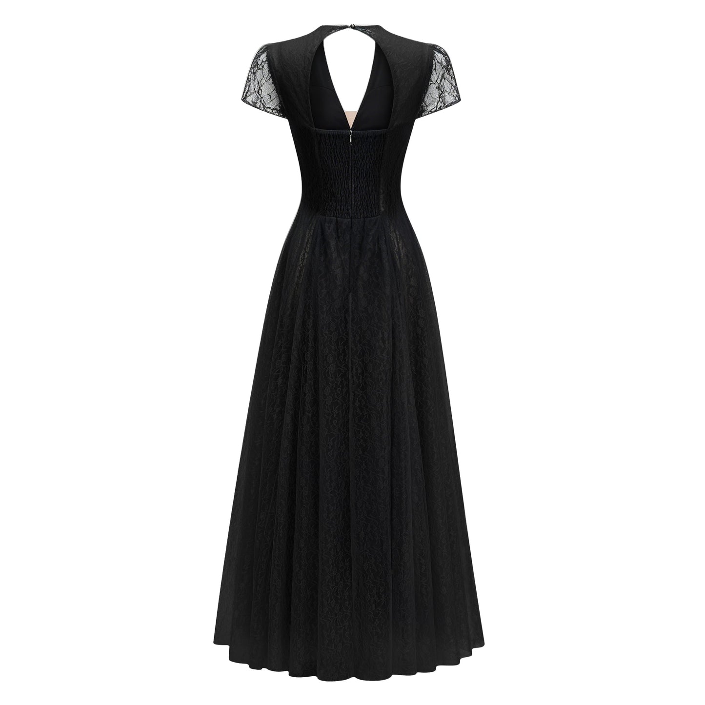 Radiya Black Floral Lace Pleated Maxi Dress