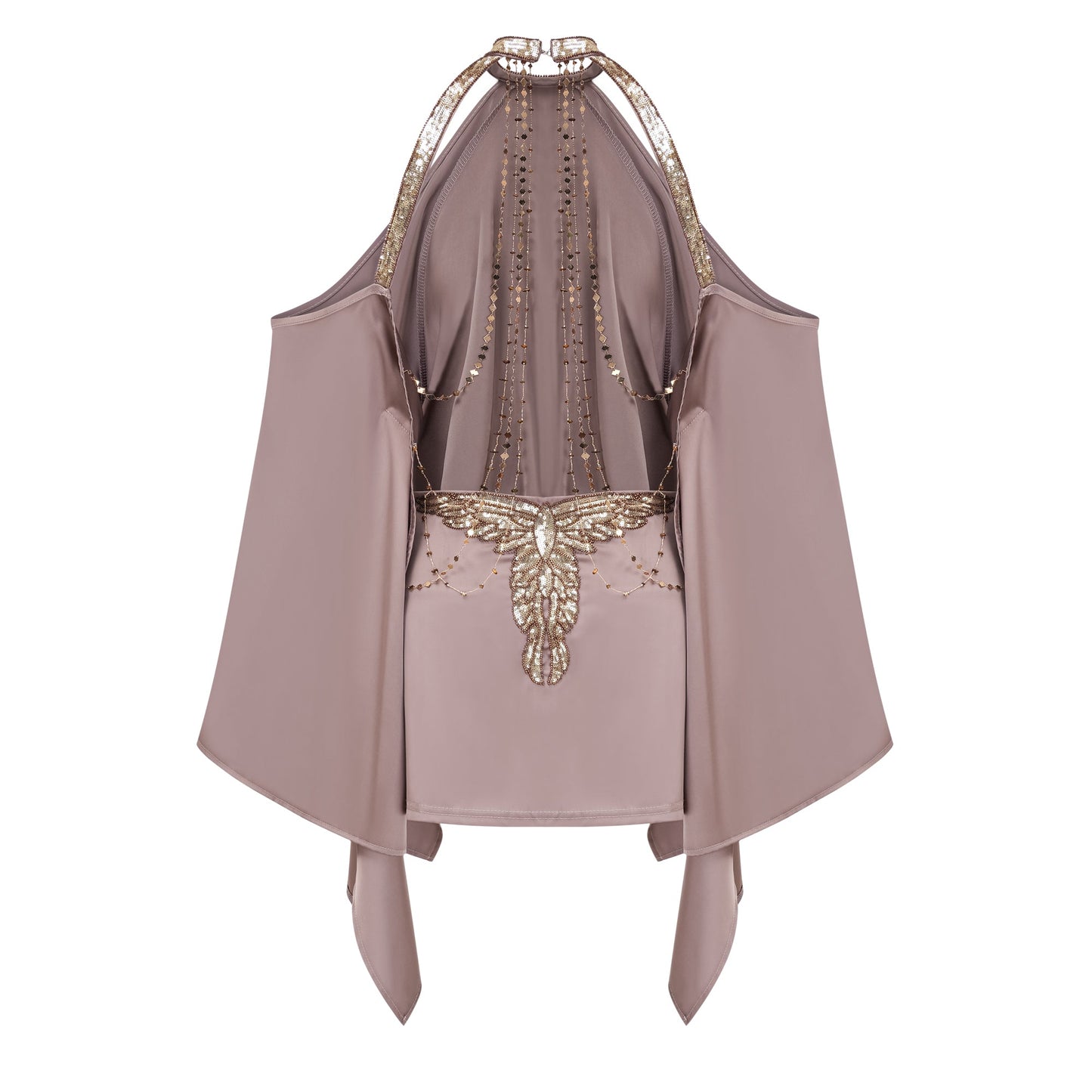 Jimena Brown Cold Shoulder Embellished Mini Dress