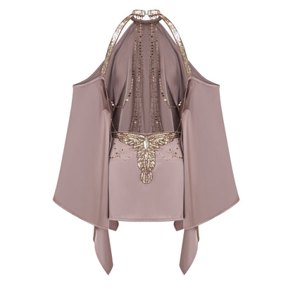 Jimena Brown Cold Shoulder Embellished Mini Dress
