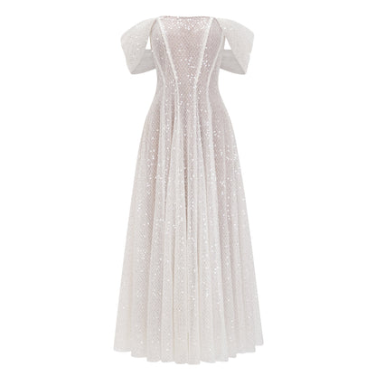 Esme White Off Shoulder Embellished Maxi Dress