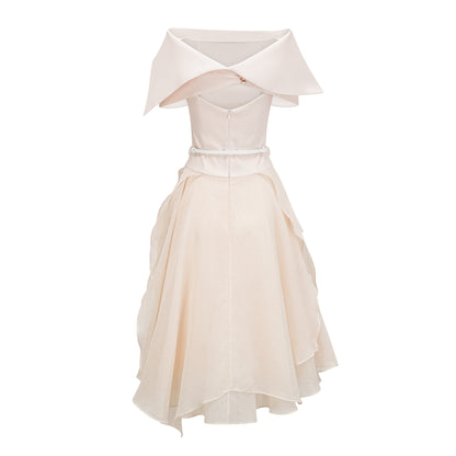 Aria White Asymmetrical Shawl & Tulle Panel Dress Set