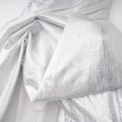 Adina Silver Glossy Asymmetrical Ruched Gown