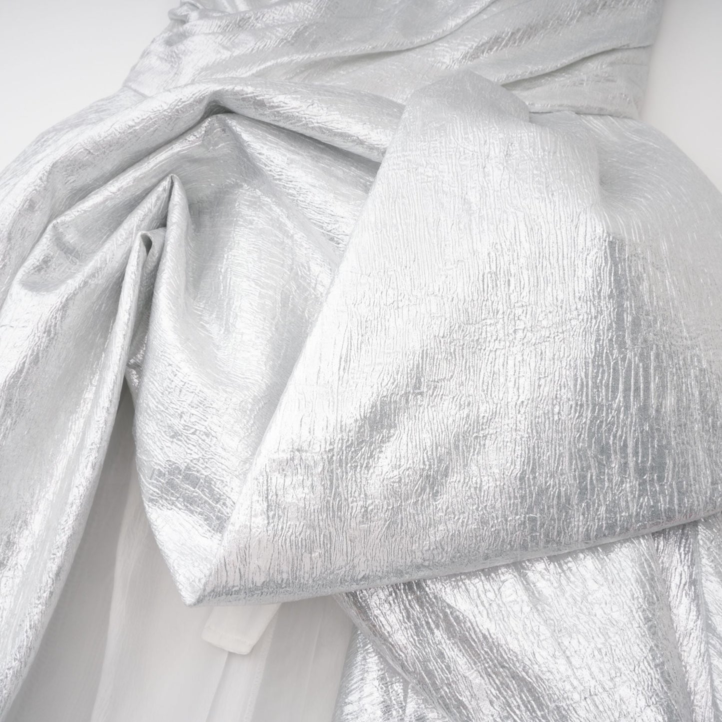 Adina Silver Glossy Asymmetrical Ruched Gown