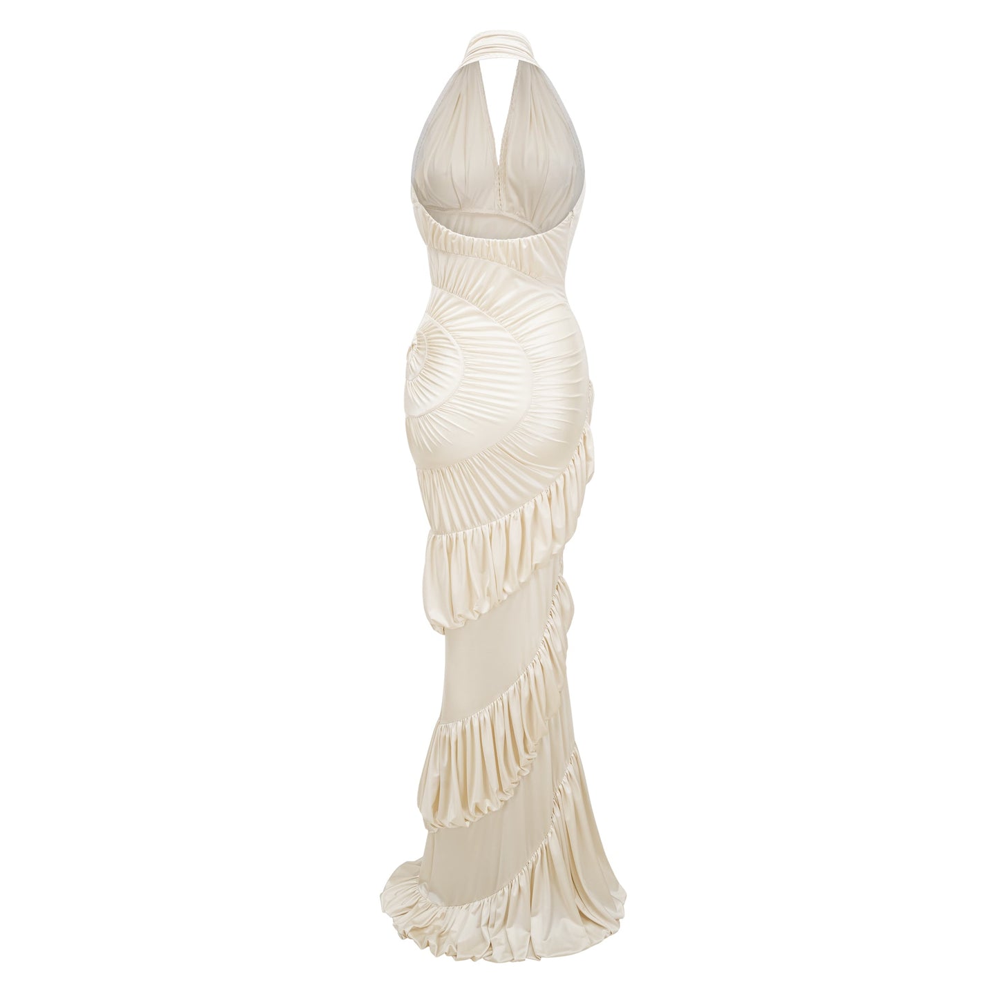 Vilhelmiina Cream White Halterneck Shirred Maxi Dress