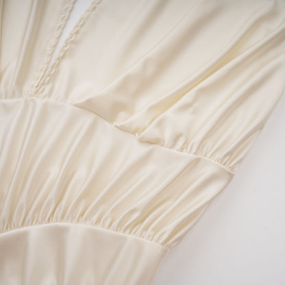 Vilhelmiina Cream White Halterneck Shirred Maxi Dress