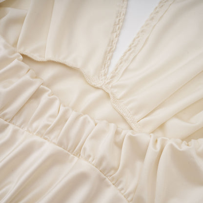 Vilhelmiina Cream White Halterneck Shirred Maxi Dress