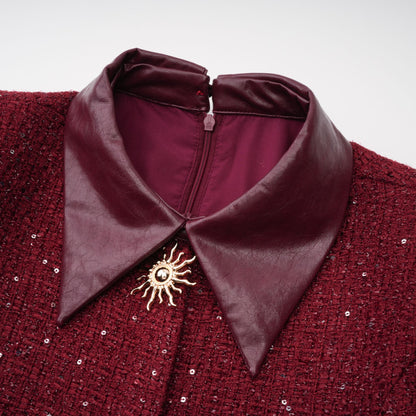 Ancora Red Embellished Tweed Mini Dress