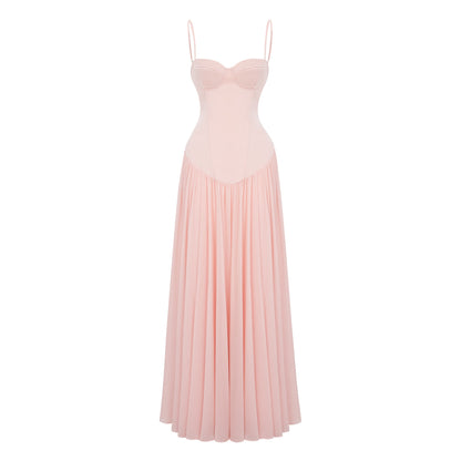 Vasylyna Pink Sweetheart Pleated Maxi Dress