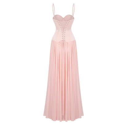 Vasylyna Pink Sweetheart Pleated Maxi Dress