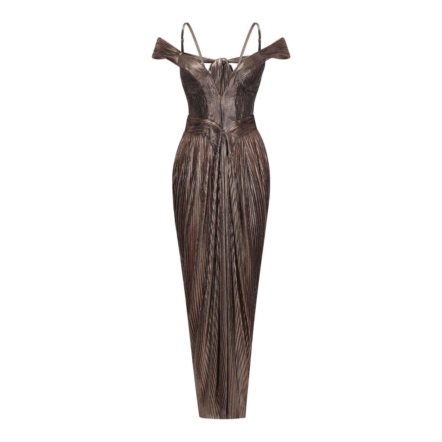Marise Brown Draped Satin Maxi Dress