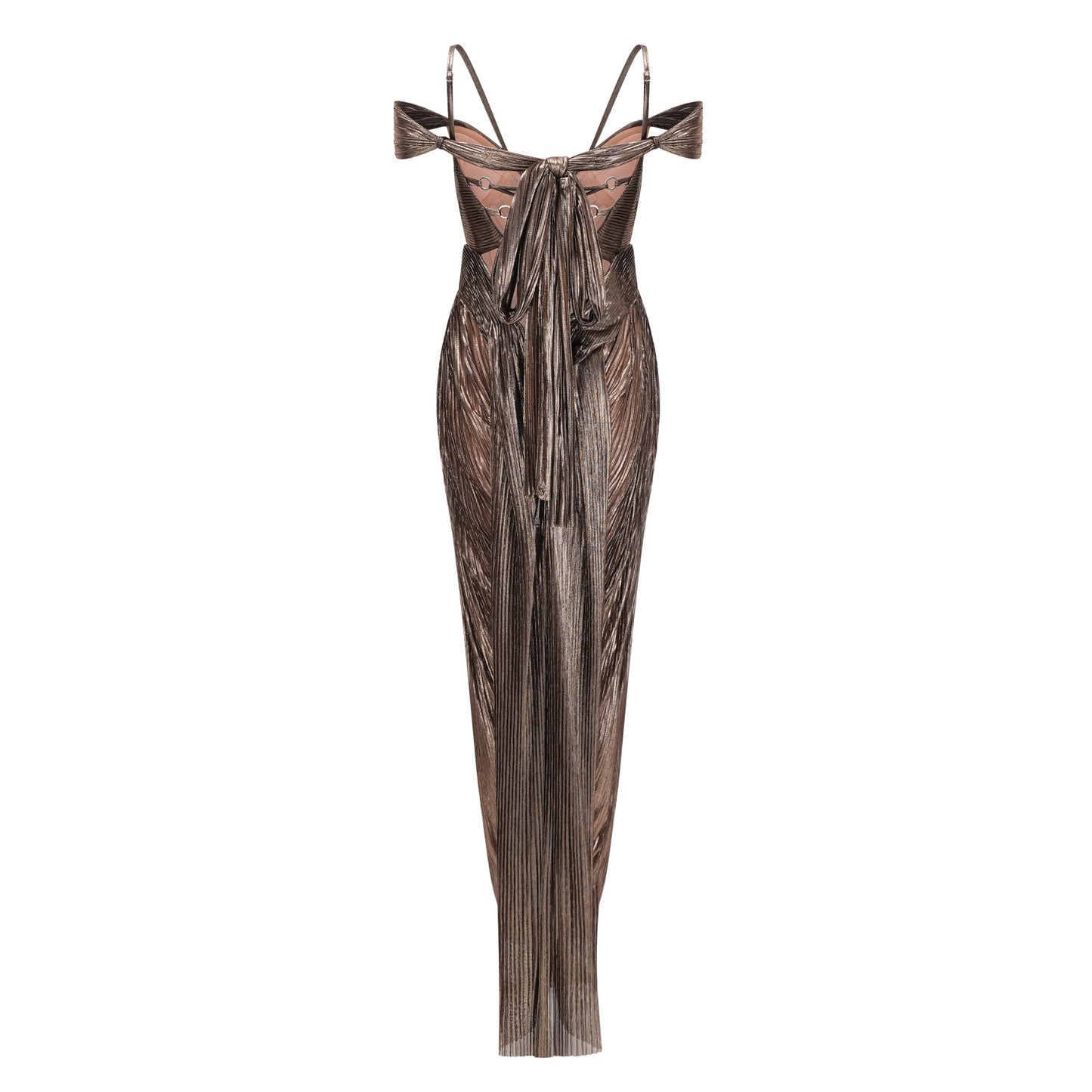Marise Brown Draped Satin Maxi Dress