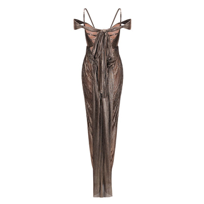 Marise Brown Draped Satin Maxi Dress