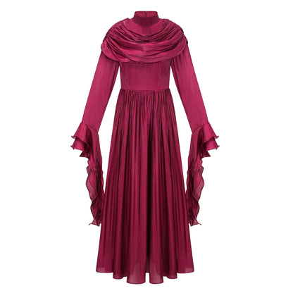 Danuta Burgundy Ruched Pleated Maxi Dress