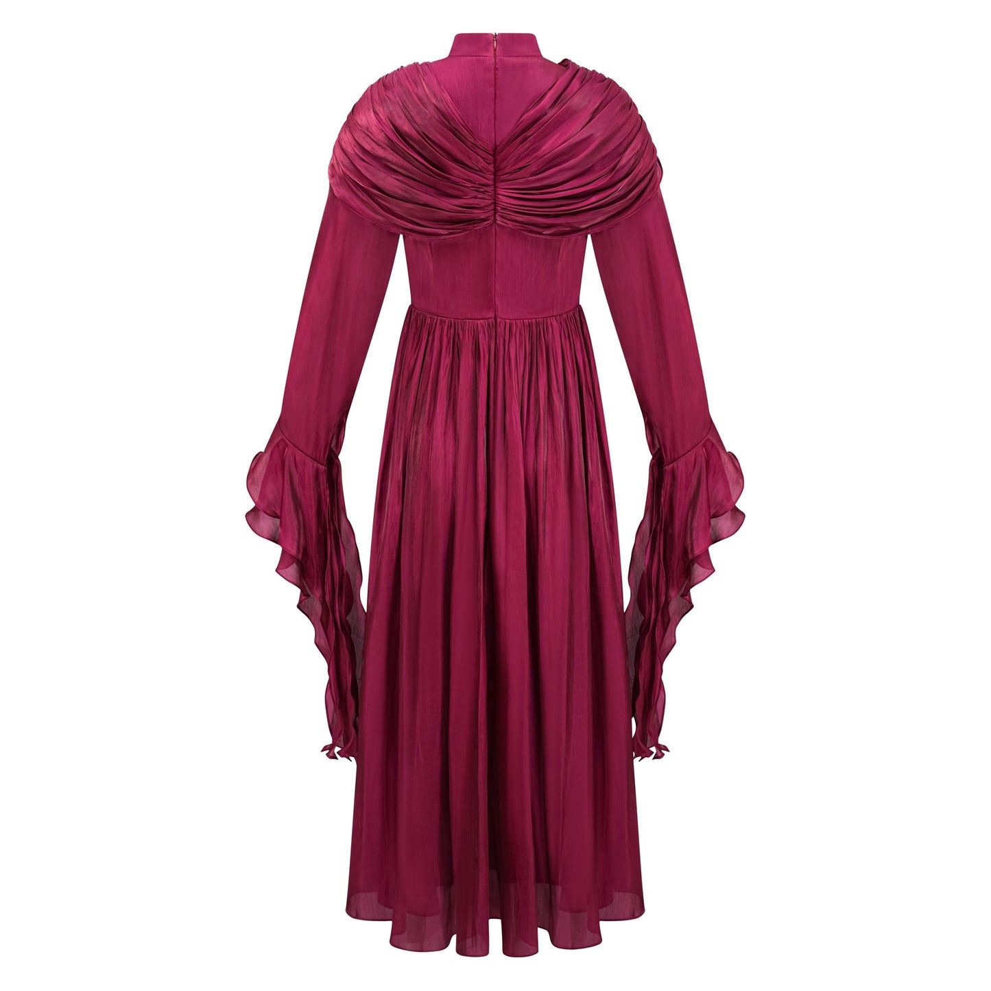 Danuta Burgundy Ruched Pleated Maxi Dress