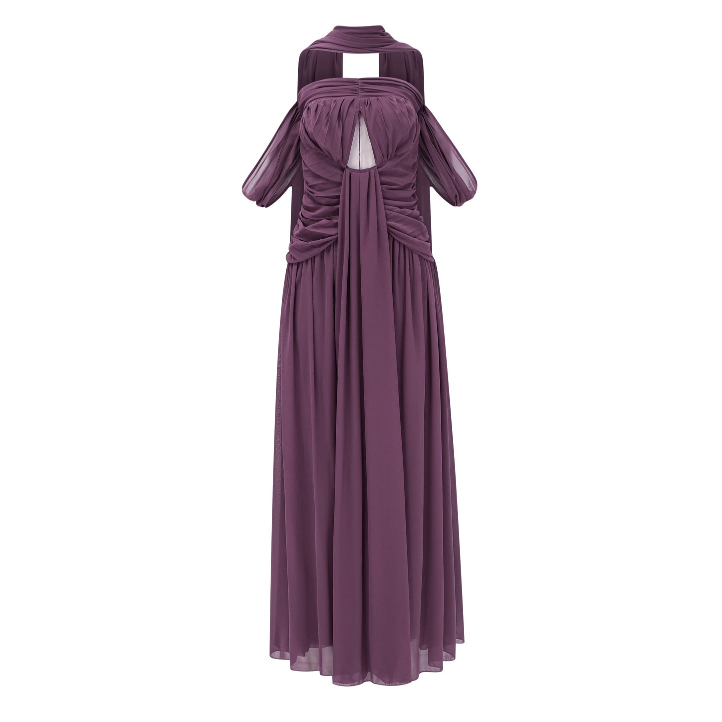 Annabelle Purple Off Shoulder Ruched Maxi Dress with Twist Front