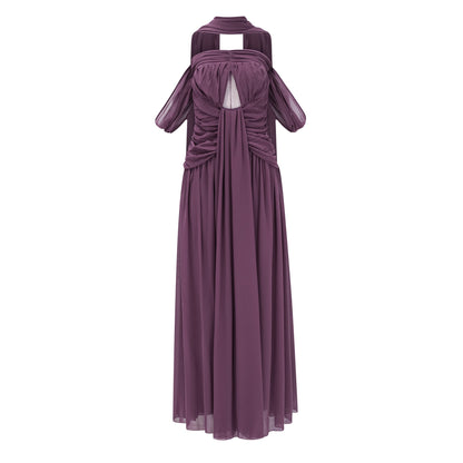 Annabelle Purple Off Shoulder Ruched Maxi Dress with Twist Front
