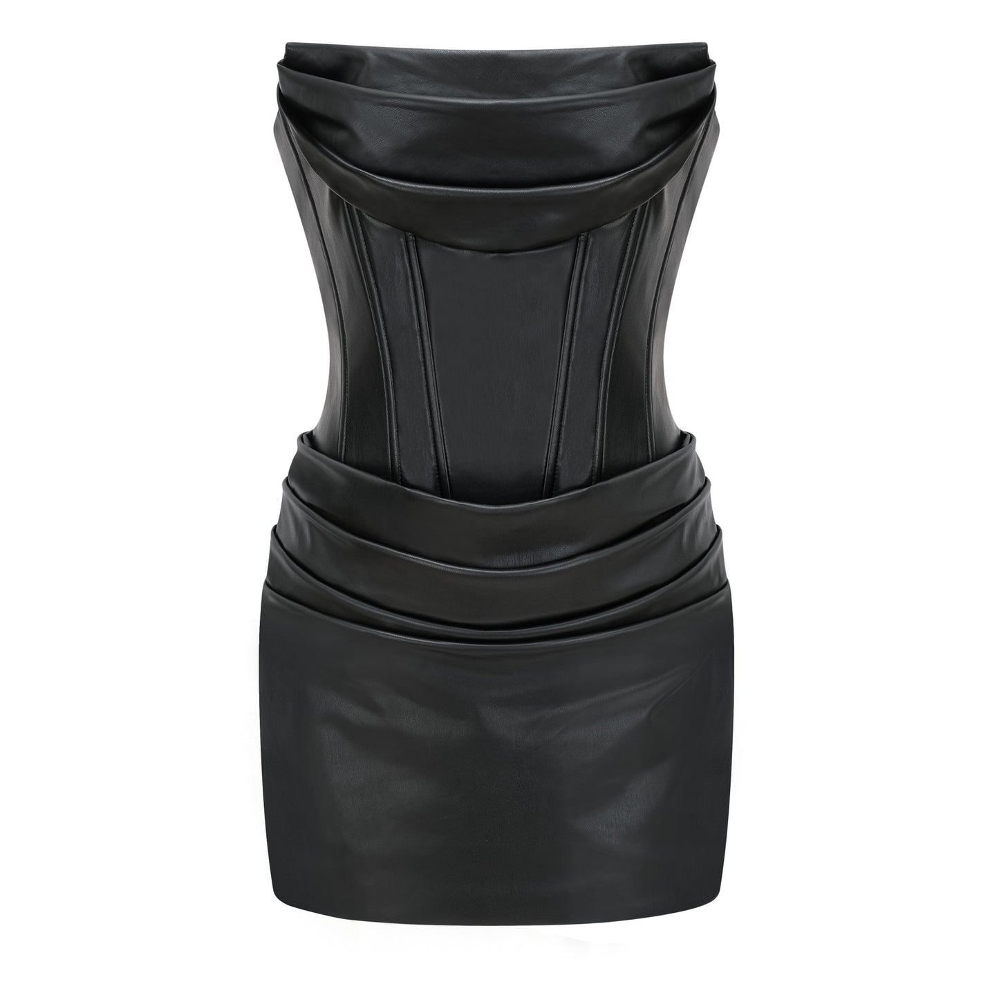 Agnes Siyah Dantelli Deri Bodycon Mini Elbise