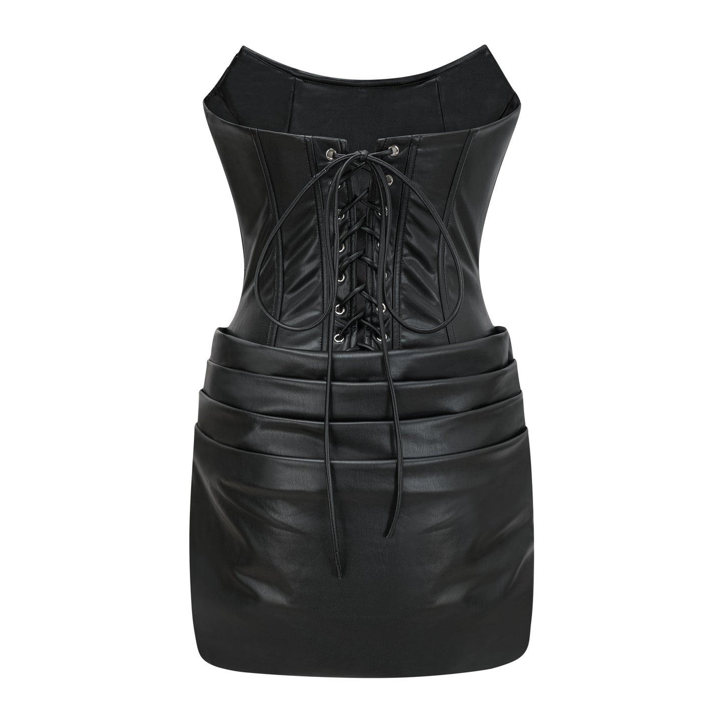 Agnes Siyah Dantelli Deri Bodycon Mini Elbise