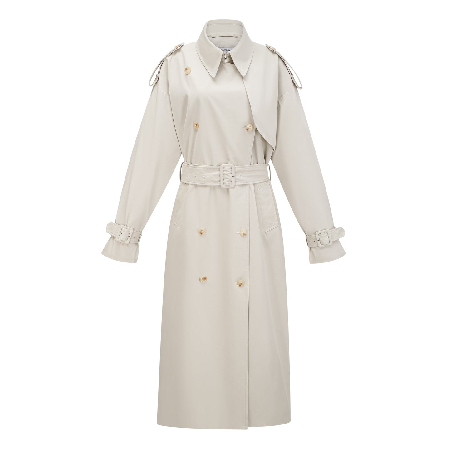 Bruyère White Double-Breasted Long Trench Coat
