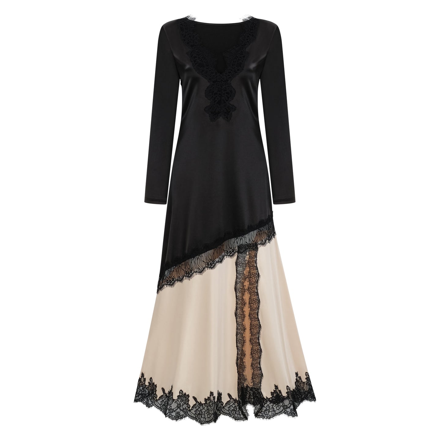 Raphaëlle Neutrals Lace Panel Satin Maxi Dress