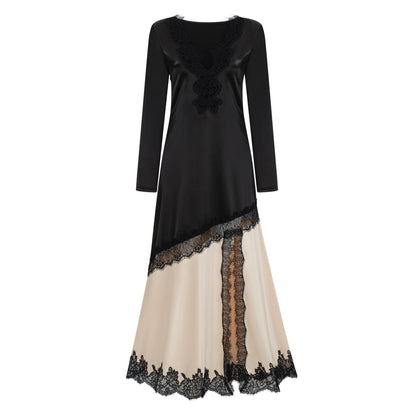 Raphaëlle Neutrals Lace Panel Satin Maxi Dress
