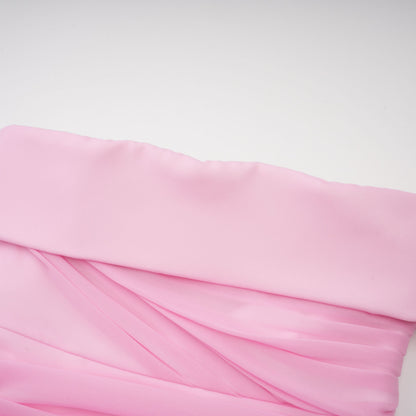 Laetitia Pink Pleated Train Ruched Maxi Dress
