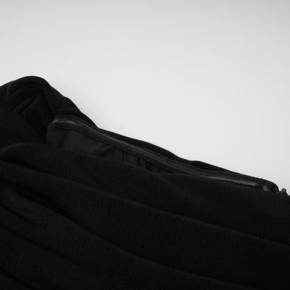 Ainara Black Off Shoulder Polished Midi Dress