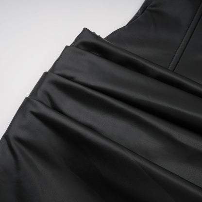 Agnes Siyah Dantelli Deri Bodycon Mini Elbise