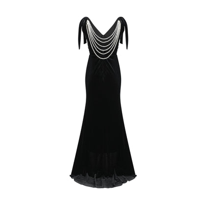 Audrey embellished velvet open-back maxi dress